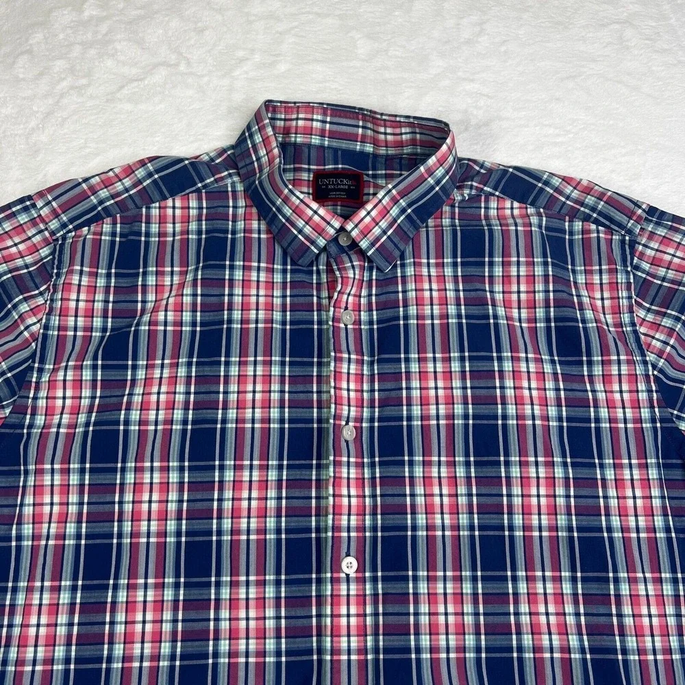 UNTUCKit Long Sleeve Shirt Mens XX-Large Blue‎ Pink Plaid Torrey Ridge Regular
